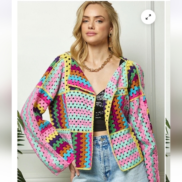 POL New Multicolor Crochet Cardigan - Picture 1 of 8